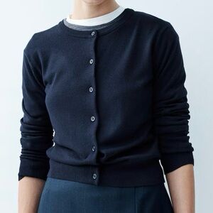 Women's Navy Fine-Knit Cardigan Sweater